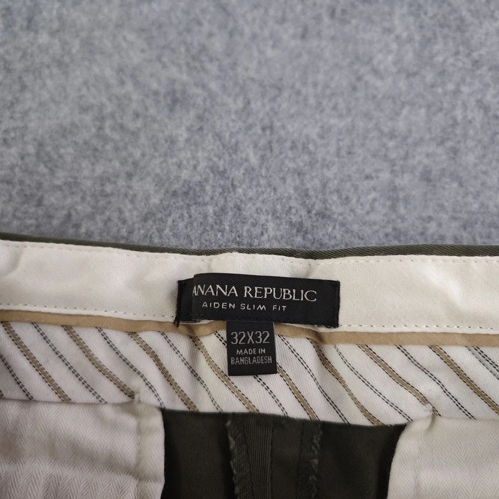 Banana Republic Aiden Pants Mens 32x32 Slim Fit Green Flat Front 100% Cotton
